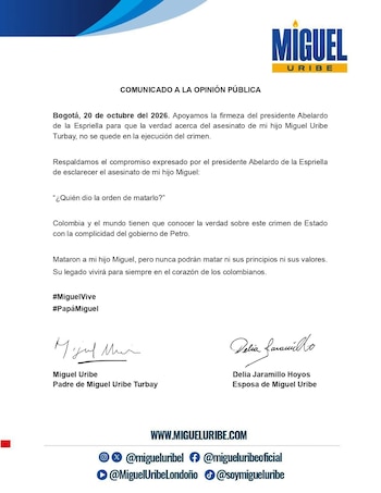 Miguel Uribe Londoño pide que se esclarezca "quién dio la orden de matarlo" a Miguel Uribe Turbay - crédito Miguel Uribe Londoño