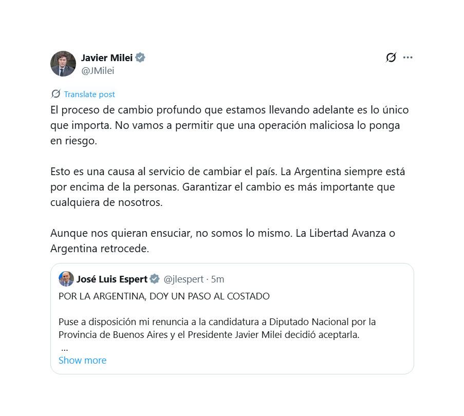 EL posteo del Presidente