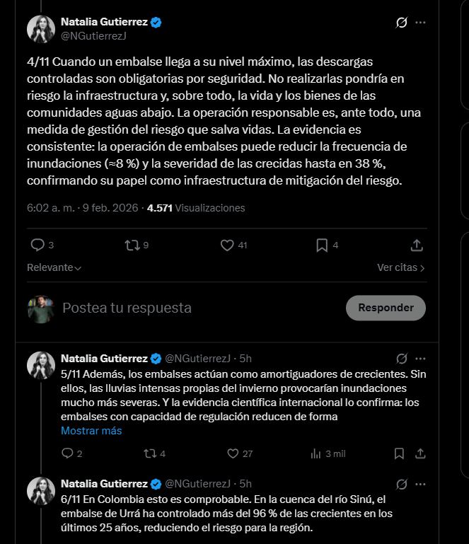 Natalia Gutiérrez desmintió que los operadores estén “botando agua para usar gas caro”. - crédito @NGutierrezJ/X