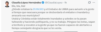 Críticas por parte de la candidata presidencial Claudia López señalan insuficiencia y falta de alerta oportuna ante la emergencia - crédito Claudia López/X