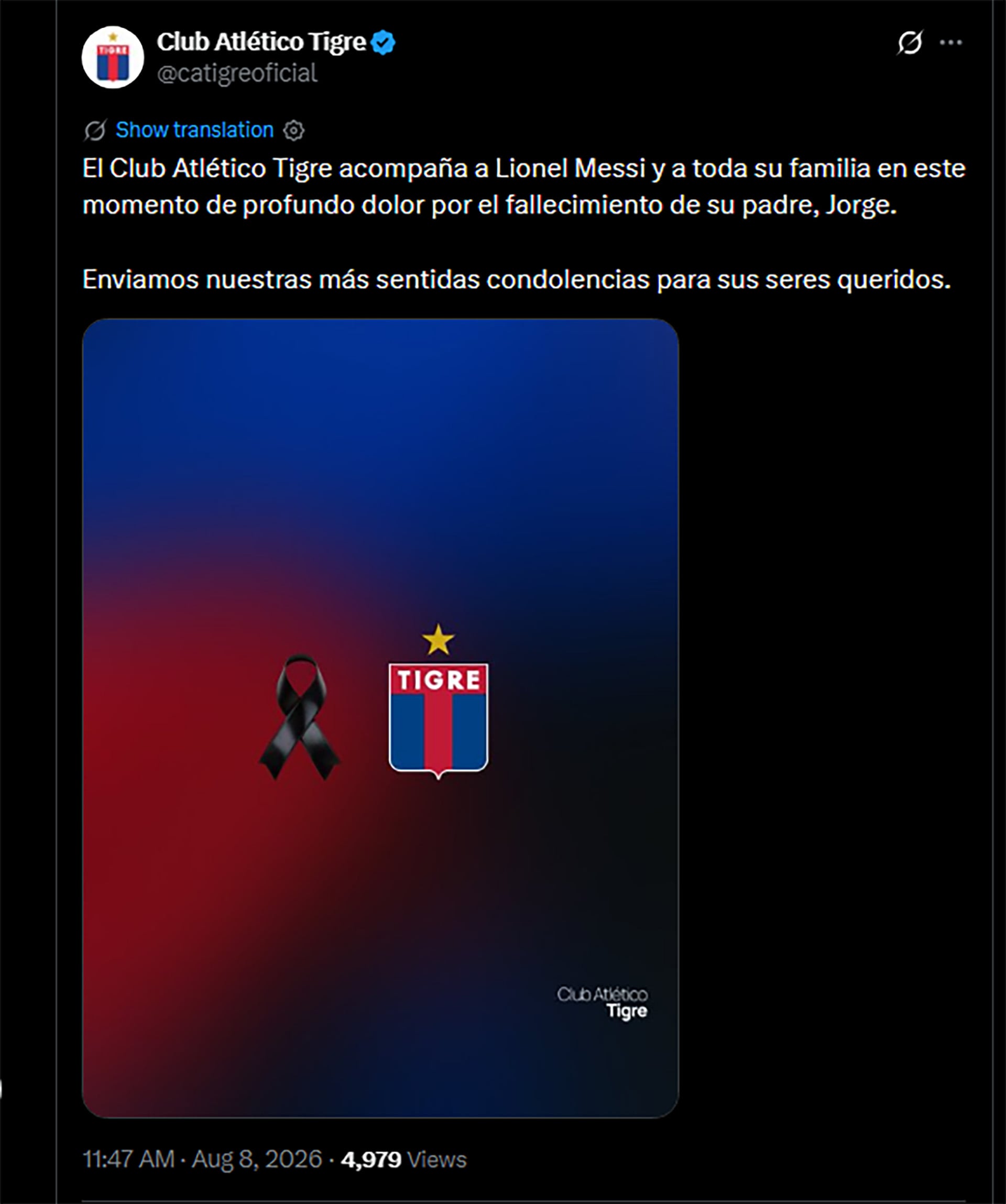 Mensajes por el fallecimiento de Jorge Messi