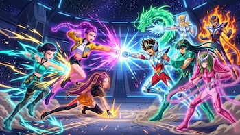 Cómo convertir una pelea entre Las Guerreras K-pop vs Los caballeros del Zodiaco en una lámina para colorear
