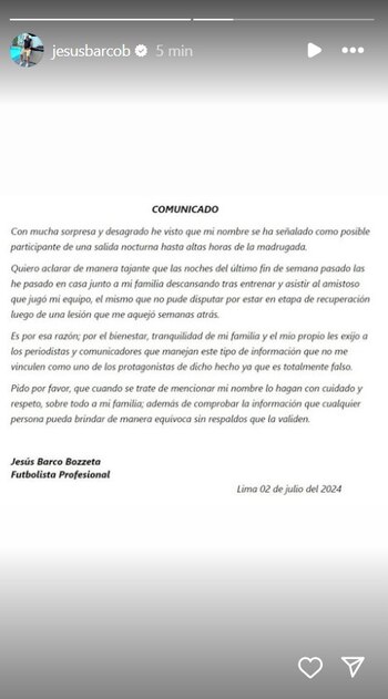 Comunicado de Jesús Barco.