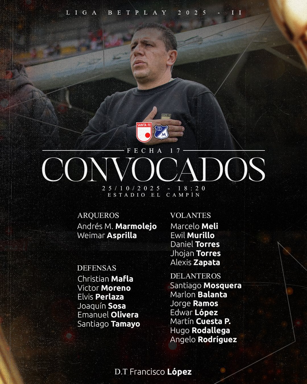 Esta es la lista de convocados de Santa Fe para el partido en El Campín contra Millonarios - crédito Santa Fe