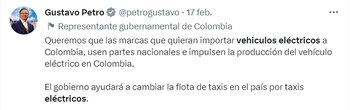 Presidente Petro quiere que el país se consolide como una potencia en importación de vehículos eléctricos