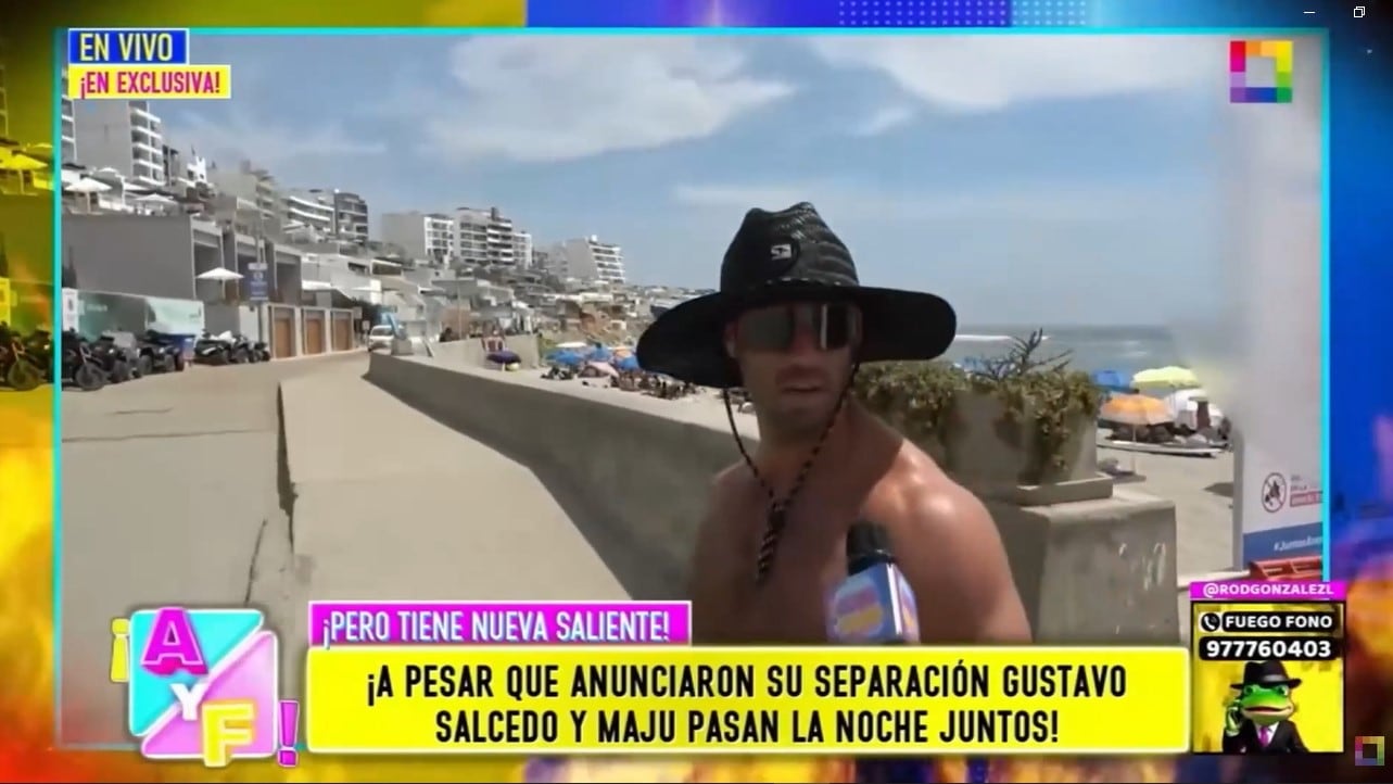 Gustavo Salcedo, visiblemente afectado, responde a las cámaras en un exclusivo informe desde la playa, negando cualquier relación sentimental pese a los recientes rumores difundidos. (Amor y Fuego)