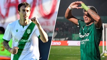Díptico de dos futbolistas; uno lleva camiseta blanca con franja verde y puño en alto, el otro lleva camiseta verde y forma un corazón con las manos