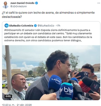 Juan Daniel Oviedo criticó selectividad de Iván Cepeda sobre debates presidenciales con comentario sarcástico - crédito @JDOviedoAr/X