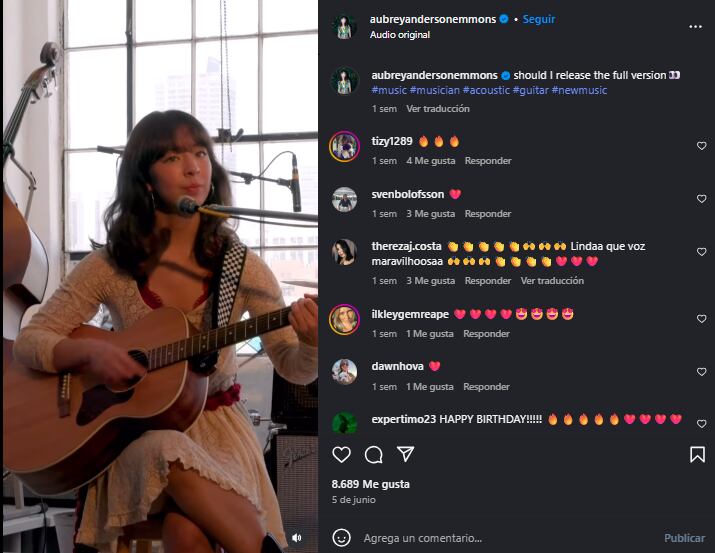 Aubrey ha pausado su carrera como actriz para dedicarse de lleno a la música(Créditos: Instagram/aubreyandersonemmons)