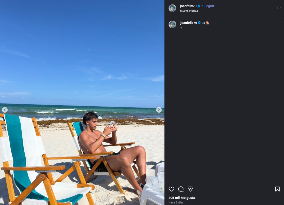 La foto que subió Joao Félix en un lugar idéntico a la foto que publicó Clari Cremaschi en X
