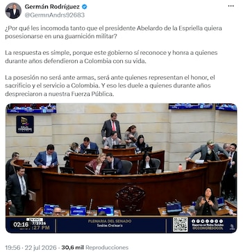 Germán Rodríguez defiende la posesión de Abelardo de la Espriella en guarnición militar como homenaje a la fuerza pública - crédito @GermnAndrs92683/X