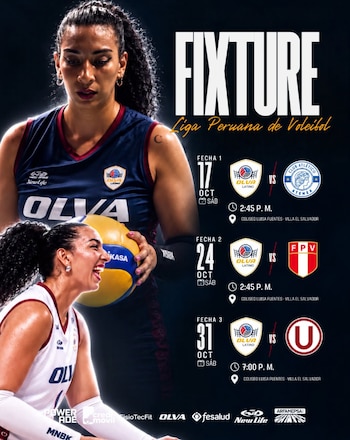 Fixture de las tres primeras fechas de Olva Latino en la Liga Peruana de Vóley 2026/27.