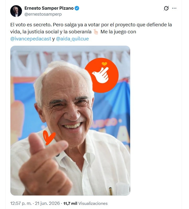 Ernesto Samper ejerció su derecho al voto y ratificó su apoyo a la candidatura de Iván Cepeda - crédito @ernestosamperp/X