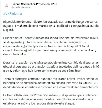 UNP, comunicado sobre ataque contra