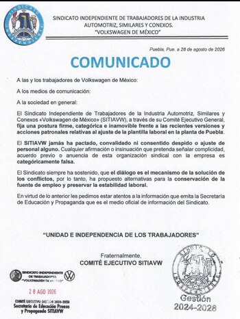 Los trabajadores de Volkswagen rechazaron haber pactado un despido masivo con la armadora.
Crédito: @AlbertoRuedaE