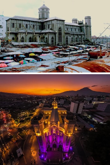 El antes y después cinematográfico de la Iglesia El Calvario ilustra la metamorfosis del Centro Histórico de San Salvador, un cambio "cuadra por cuadra" (Foto cortesía Secretaría de Prensa).