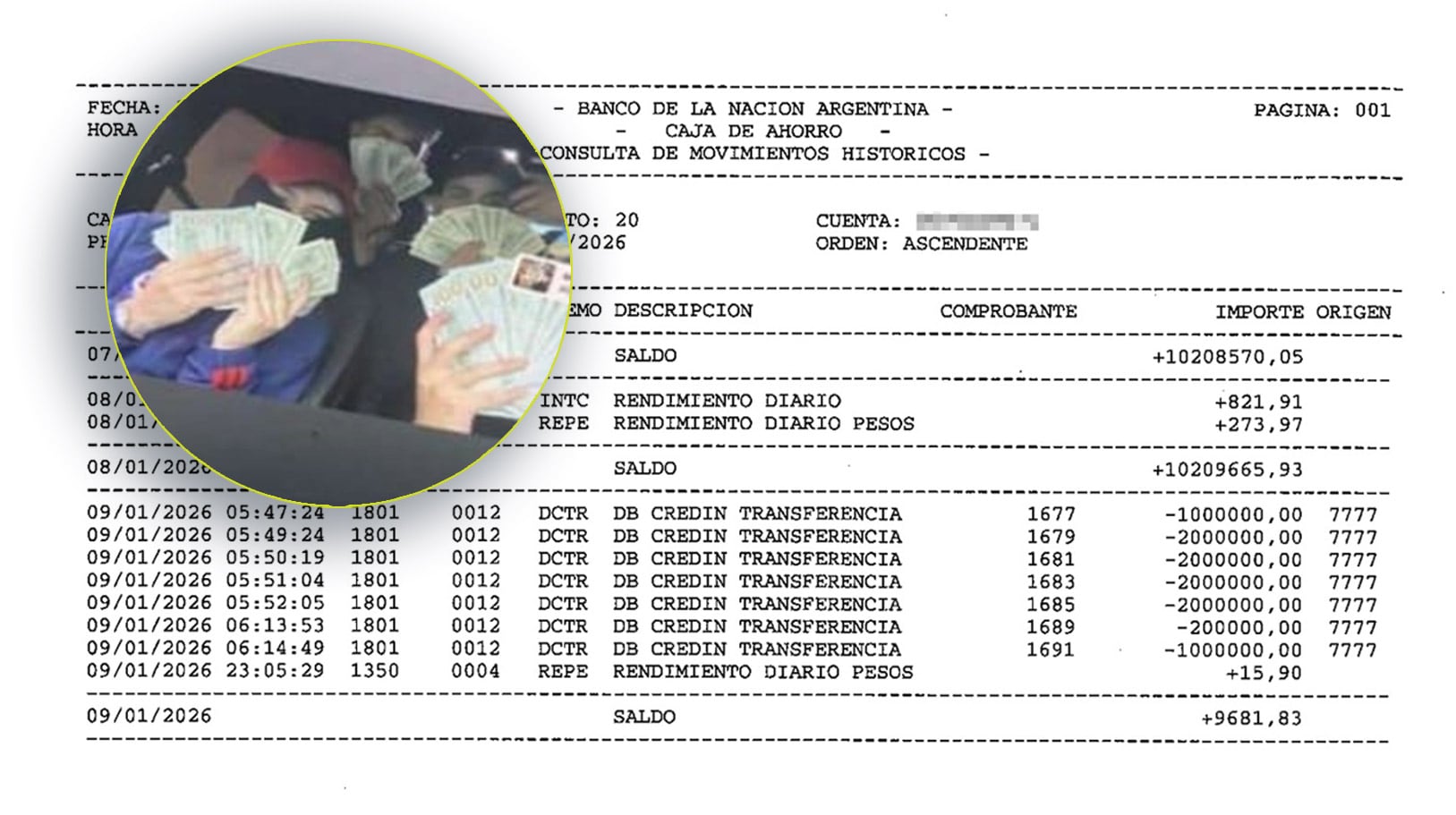 Las transferencias de la Banda del Millón mientras le robaban a la abuela influencer