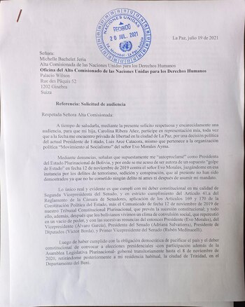 La carta de Jeanine Añez