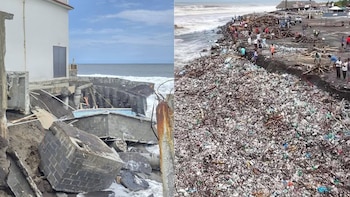 Devastación por el mar y alarma ante acumulación de basura en la franja costera de Guatemala