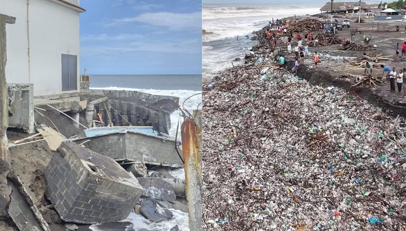 El litoral del Pacífico de Guatemala enfrentó una doble emergencia en las playas de Majagual y Ocós por el fuerte oleaje y la acumulación de basura.(Cortesía: Ser de Iztapa 2)