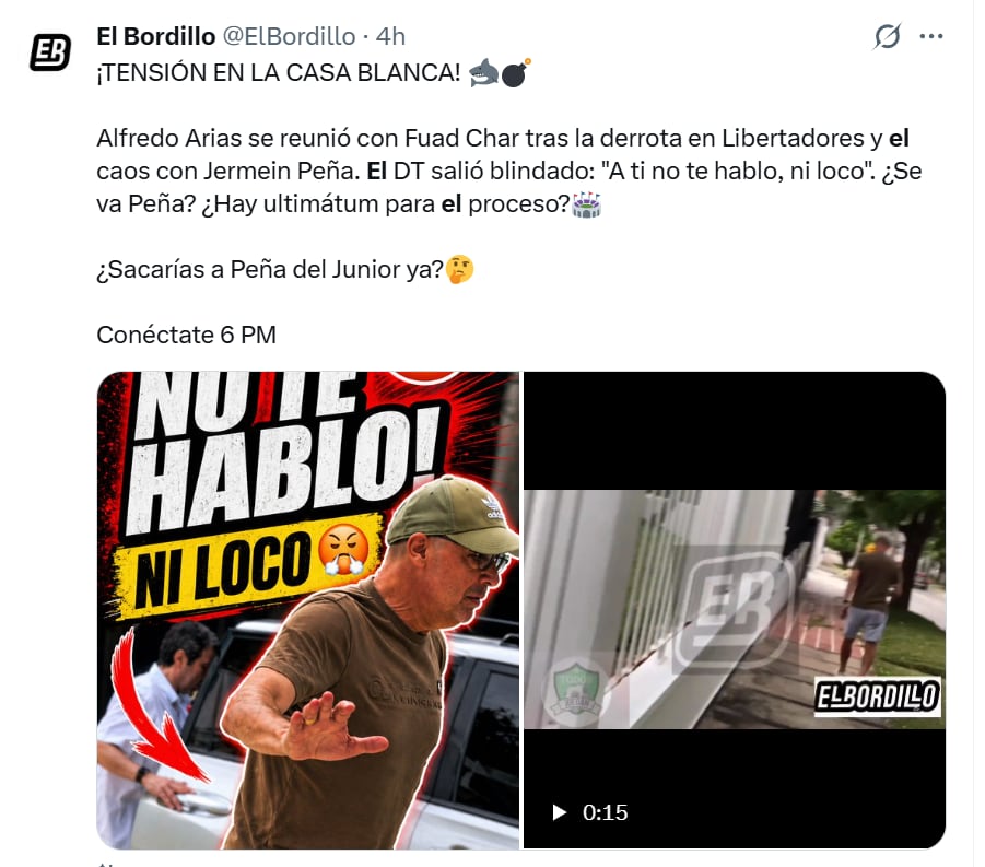 El trino expuesto por el Bordillo deja en evidencia la reunión que sostuvo Alfredo Arias con Fuad Char - crédito @ElBordillo/X