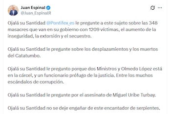 El senador electo reaccionó a la queja del presidente Gustavo Petro durante su llegada a Italia - crédito @Juan_EspinalR/X