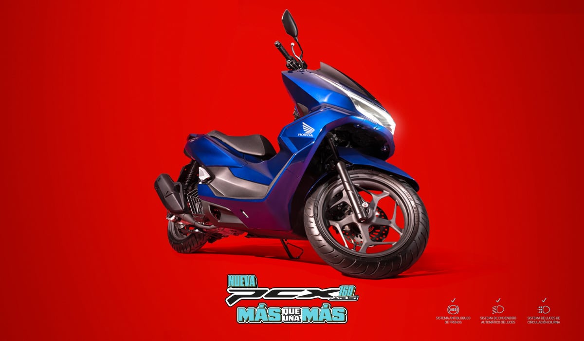 La Honda PCX 160 2026 ofrece servicio posventa con dos años de garantía o 30.000 km, disponible en negro, azul, rojo y blanco en los concesionarios Honda Motos Colombia. - (Honda)