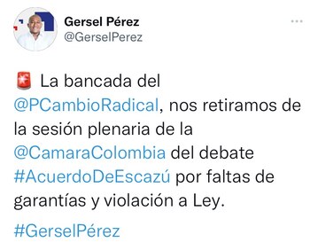 Tuit de Gersel Pérez sobre