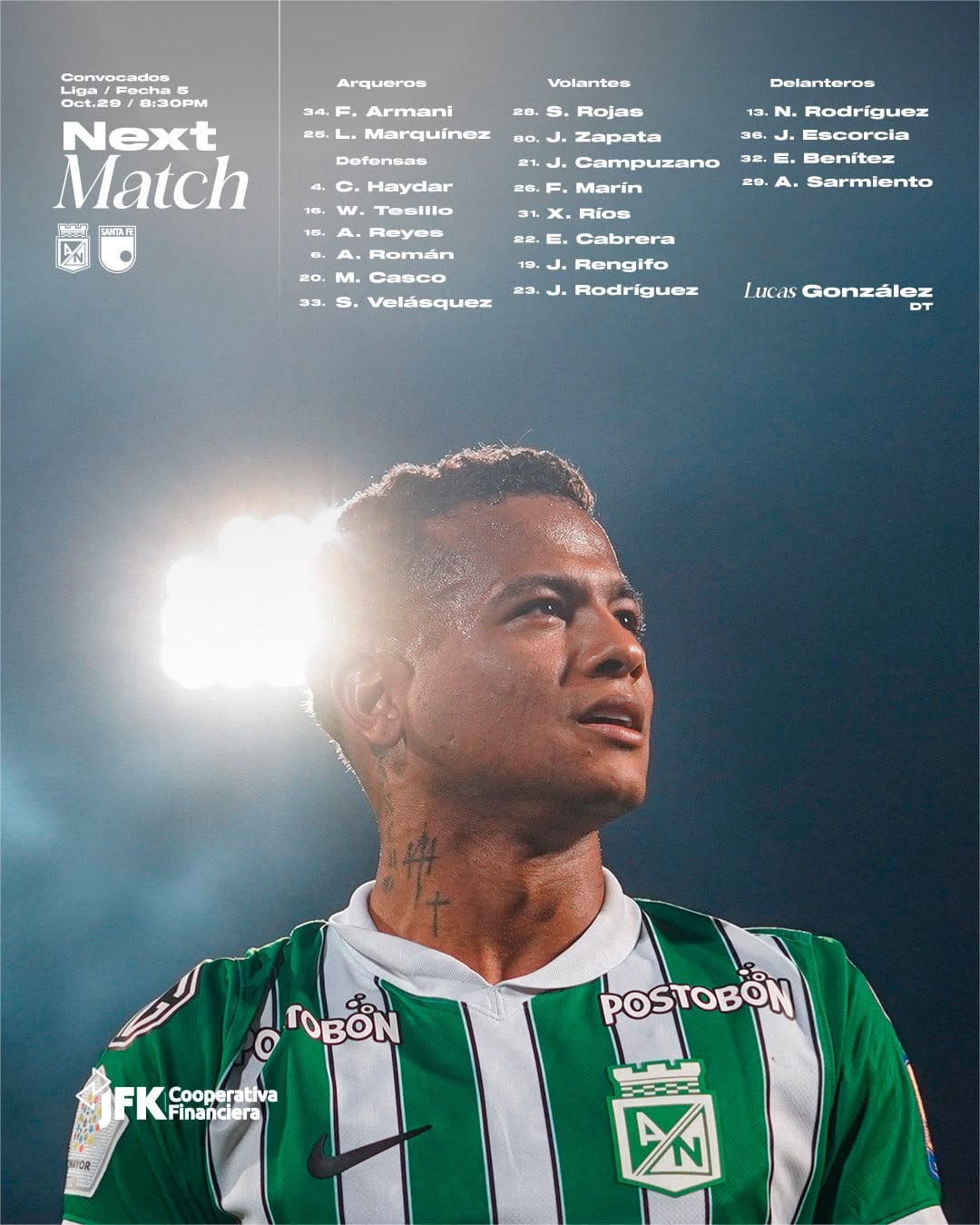 Los dirigidos por Lucas González para el duelo ante Santa Fe -crédito Jefatura de Prensa de Atlético Nacional