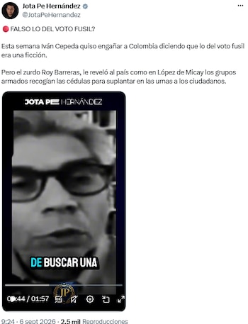 Jota Pe Hernández cuestionó a Iván Cepeda por negar el impacto armado sobre el voto - crédito @JotaPeHernandez/X