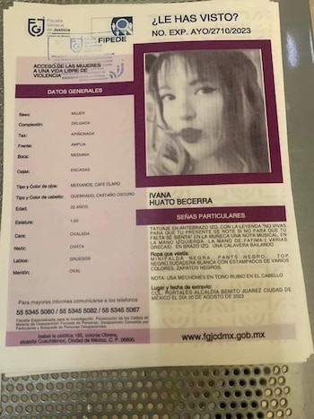 Ficha de desaparición de Ivana