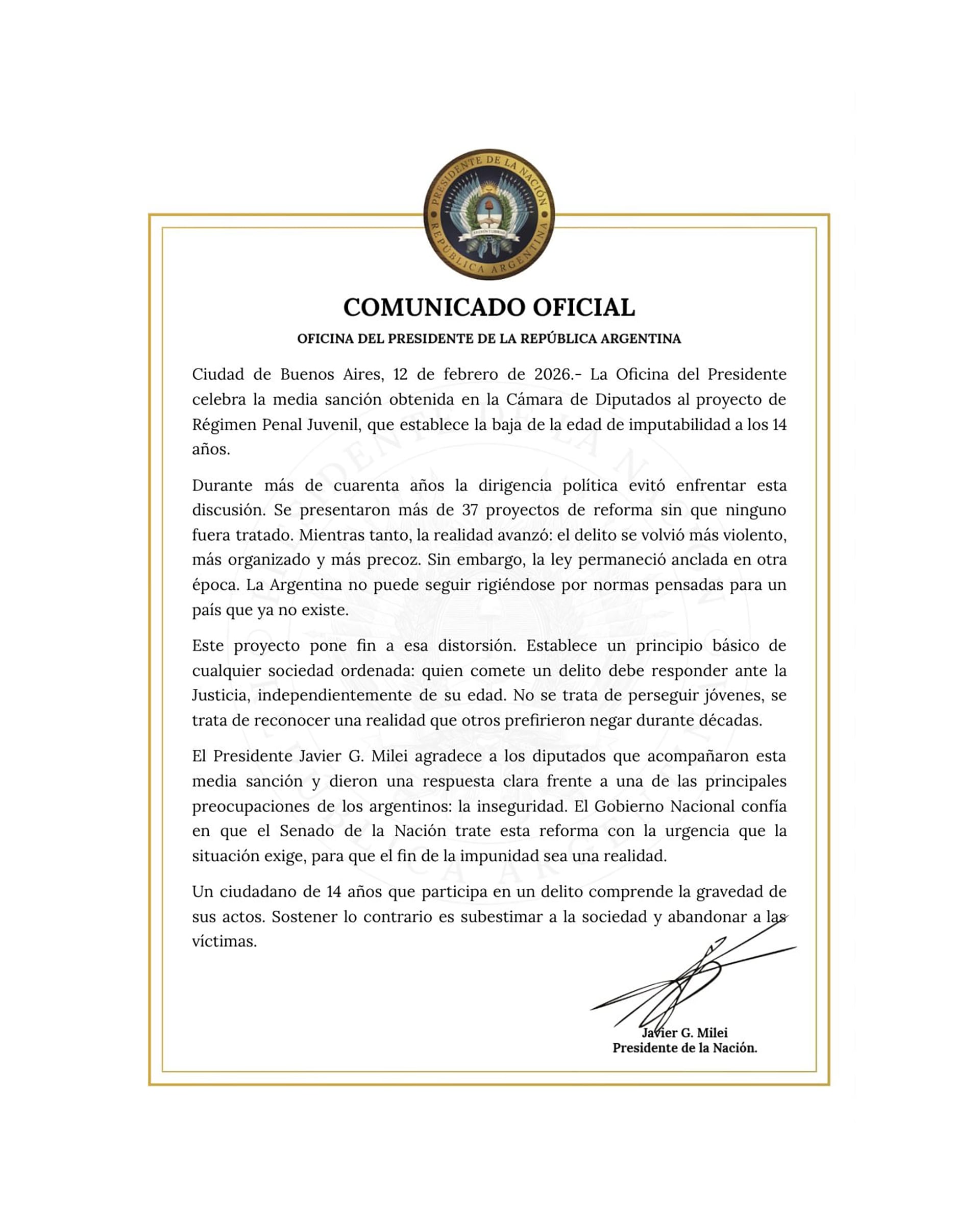 El oficialismo destaca que la nueva normativa terminará con la impunidad de los menores que cometen delitos graves