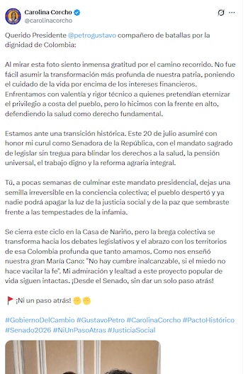 La congresista electa se comprometió a proteger las banderas de la oposición en el Congreso - crédito @carolinacorcho/X