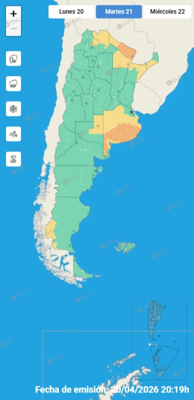 Mapa de alertas meteorológicas para este martes