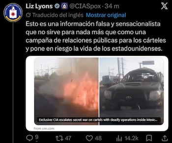 El mensaje sobre la nota de CNN fue compartido por la vocería de la CIA. Crédito: X - @CIASpox