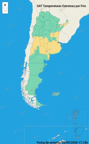 Pasadas las 17 de hoy el SMN emitió un alerta por frío para el centro y áreas del litoral y norte del país