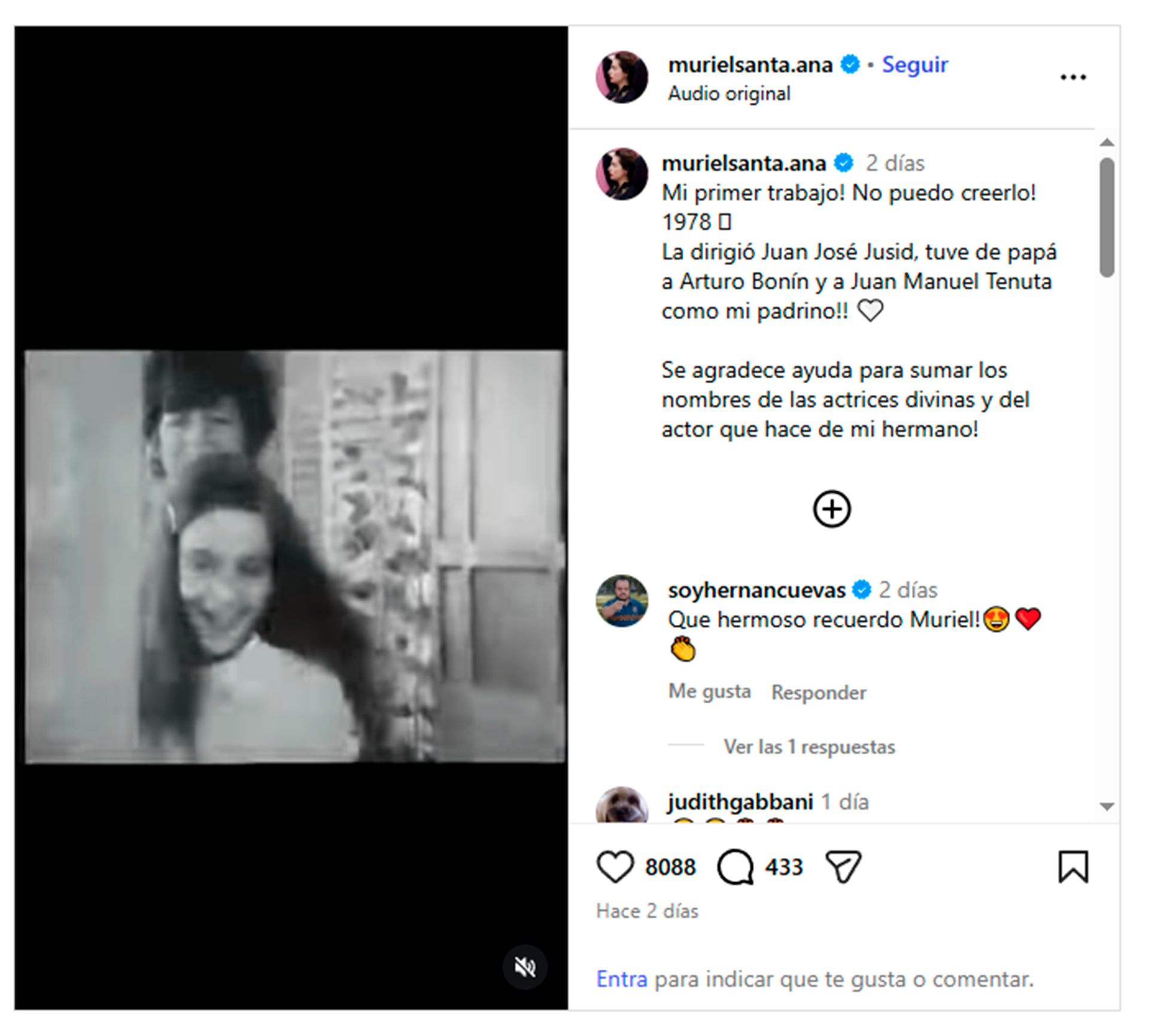 Muriel Santa Ana recordó su primer trabajo frente a cámara en una publicidad de 1978