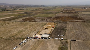 A drone view shows security