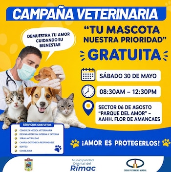 La campaña veterinaria comenzará desde las 8:30 a. m. - Créditos: Municipalidad del Rímac.