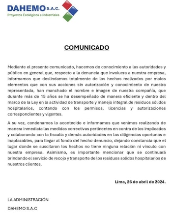 Comunicado emitido por la empresa