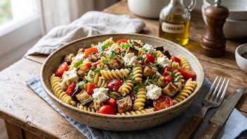 Cómo hacer ensalada de pasta con berenjena y queso Cebreiro: la receta que combina lo mejor de la huerta mediterránea con un toque gallego