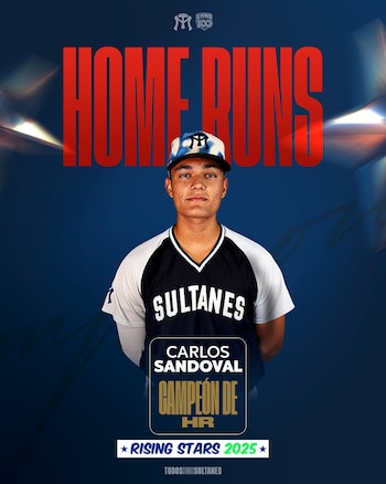 Con 3 cuadrangulares en el Rising Stars 2025, el outfielder, Carlos Sandoval, se alzó como el máximo jonronero del torneo. (X/ @SultanesOficial)