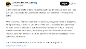 El empresario Sergio Araujo Castro echazó orden de retirar la propaganda electoral de Abelardo de la Espriella que tenga símbolos patrios - crédito @sergioaraujoc/X