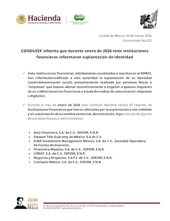 Comunicado de CONDUSEF a través