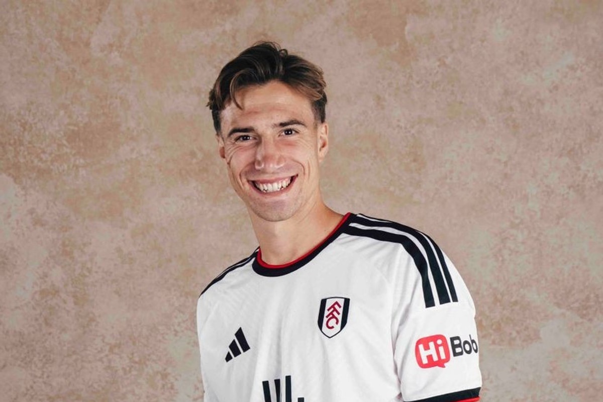 David Affengruber Fulham defender posing during his official contract signing at Craven Cottage