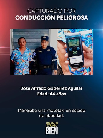 El conductor fue arrestado durante un operativo nocturno tras resultar positivo en la prueba de alcoholemia realizada por agentes de la PNC. (Foto cortesía PNC)