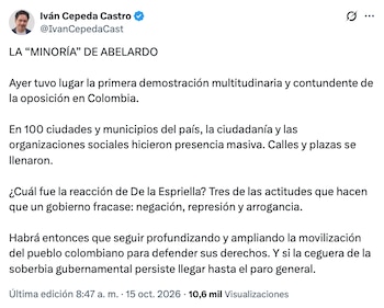 Iván Cepeda respondió a señalamientos de Abelardo de la Espriella sobre la oposición
