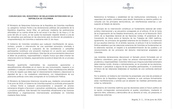 Mediante la nota diplomática enviada a Argentina, el Gobierno colombiano solicitó que se adopten las medidas pertinentes para evitar que este tipo de pronunciamientos vuelvan a repetirse - crédito Cancillería de Colombia