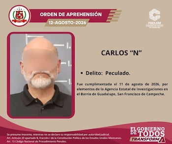Detenido el exjefe de comunicación del gobierno de Alito Moreno en Campeche. Crédito: Fiscalía de Campeche