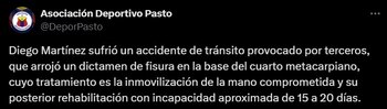 Diego Martínez sufrió una fisura